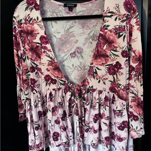 Torrid Pink Floral Tie-Front Kimono/Cardigan Size 3 - Picture 3 of 5